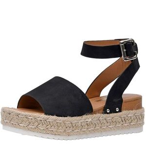 NWT Espadrille Platform Open Toe Sandal Black